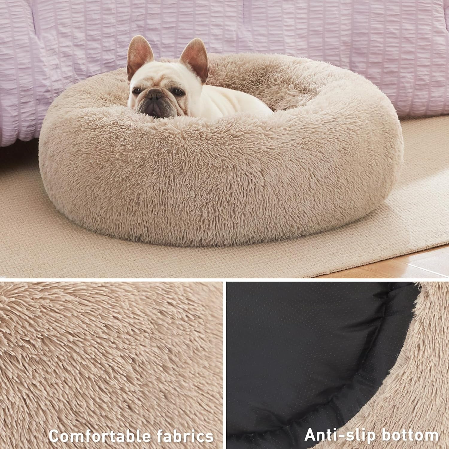 20In Cat Beds for Indoor Cats - Cat Bed with Machine Washable, Waterproof Bottom - Taupe Fluffy Dog and Cat Calming Cushion Bed for Joint-Relief and Sleep Improvement